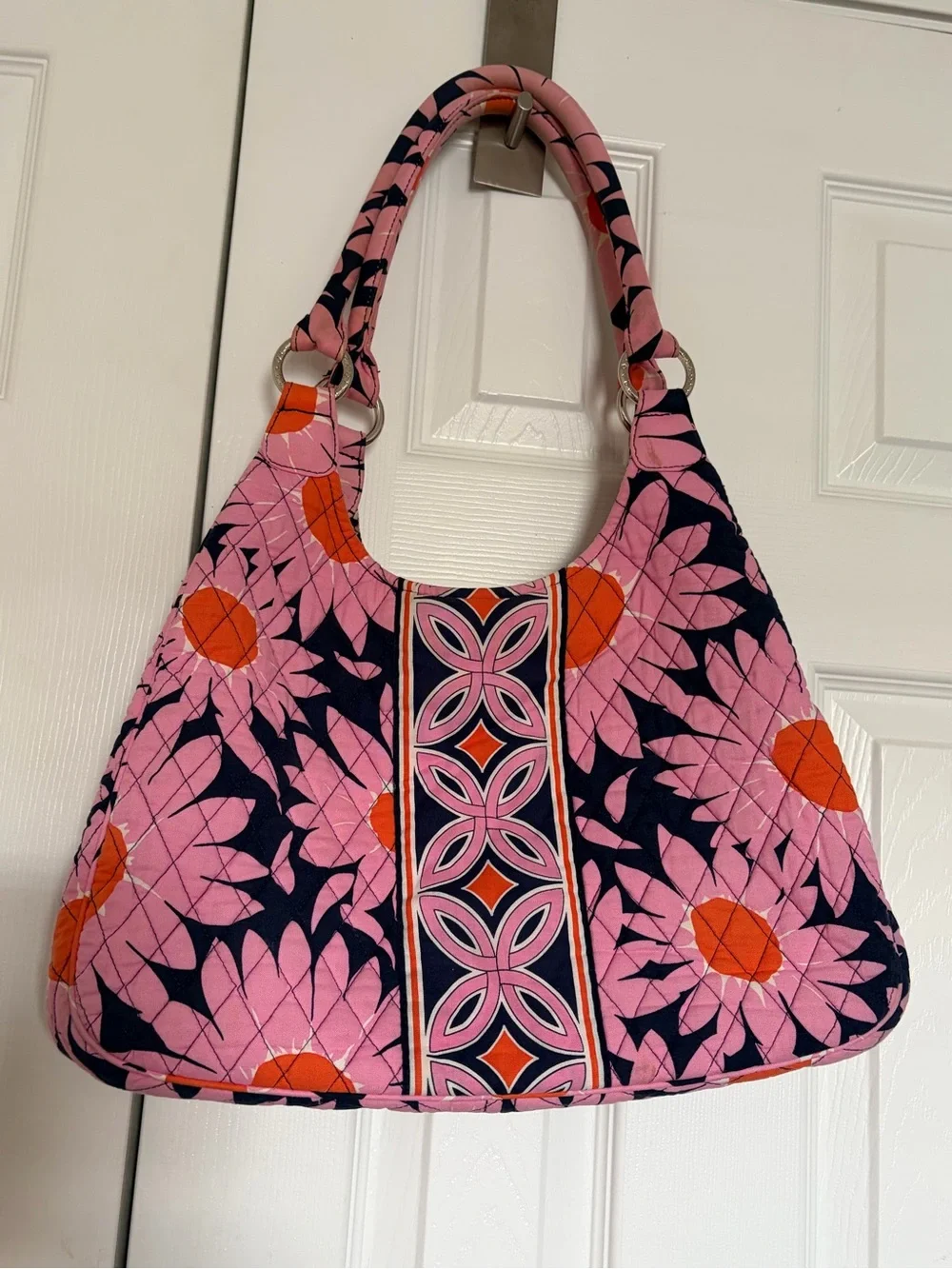 Vera Bradley Pink, Navy & Orange Quilted Hobo
